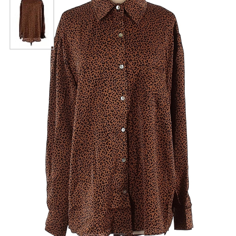 12th Tribe Leopard Print Collared Button Down Lon… - image 4